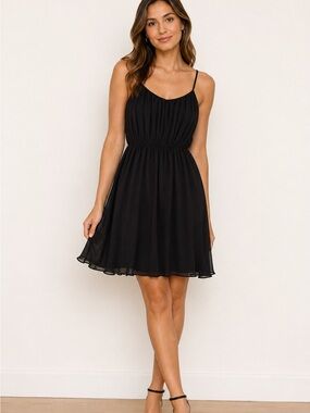 Reiss | Spaghetti Strap Mini Dress Chiffon Minimalist Casual Black Size 2